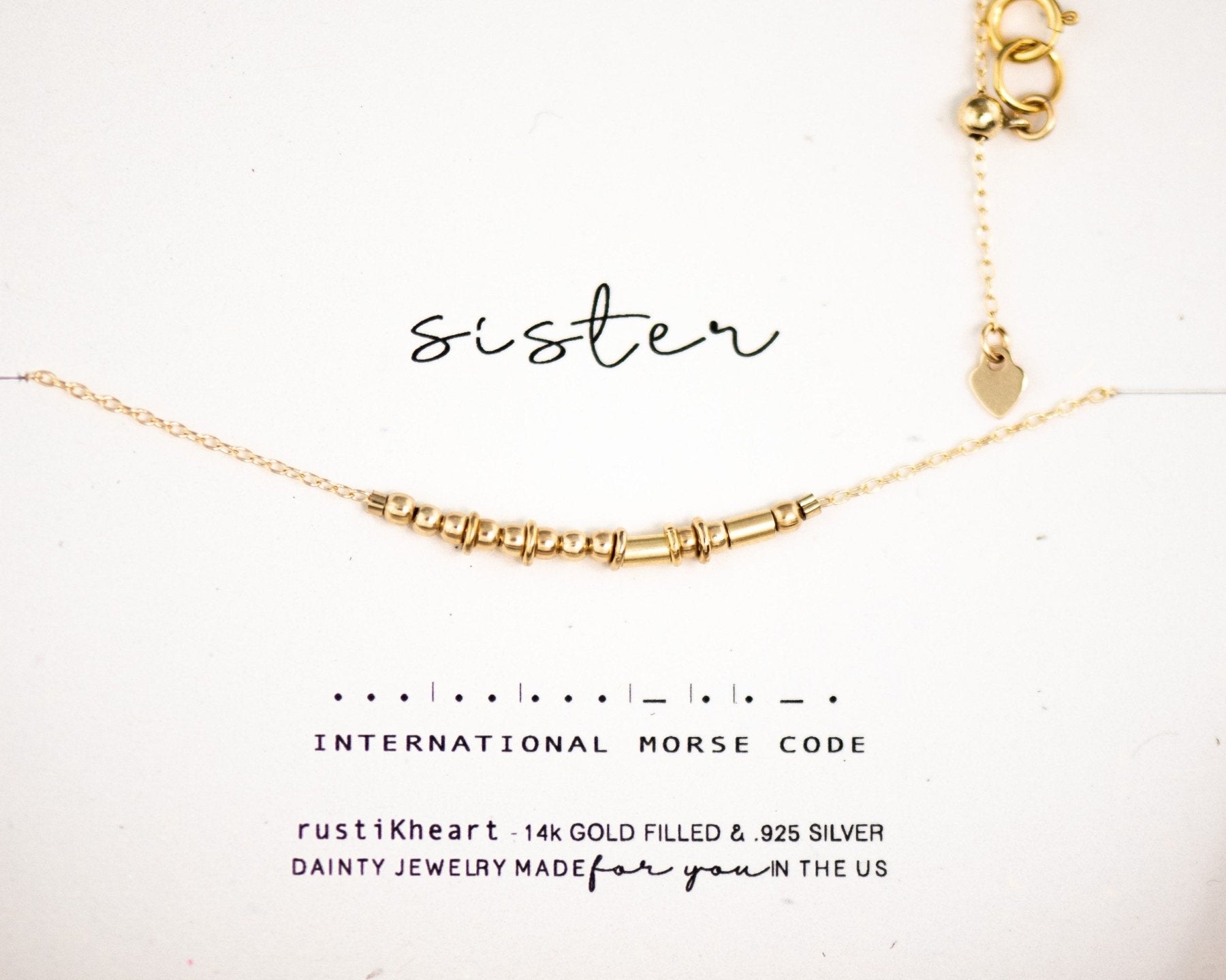 Sister Morse Code Necklace - Dainty 14K Gold & Silver Jewelry by Olivia Cactus