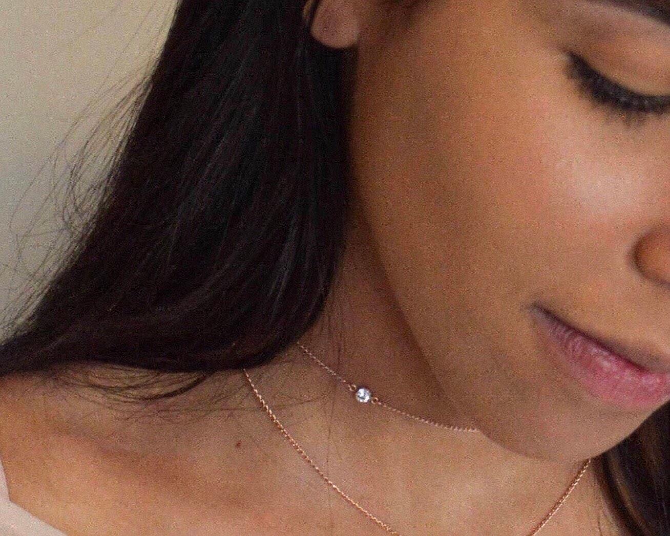 Solitaire Diamond Cut CZ Charm Dainty Layering Choker to Stack and Layer 14k Gold Filled rk81 Morse and Dainty Jewelry by Olivia Cactus