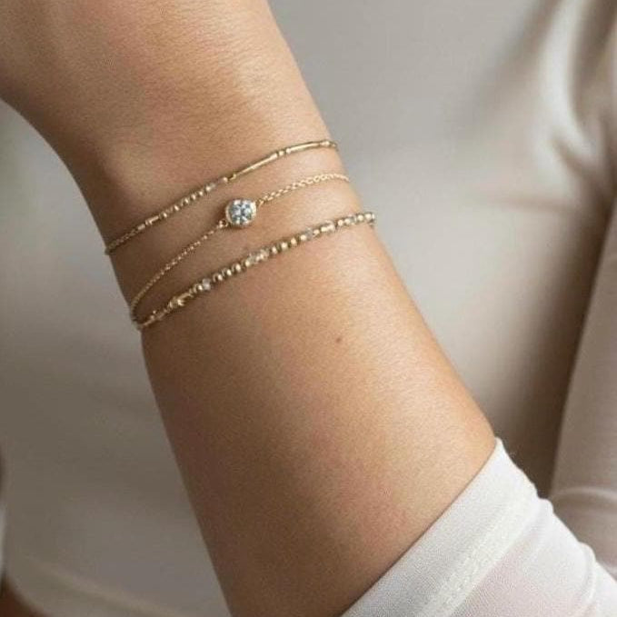 Solitaire Diamond Cut CZ Gold (GF) Chain Bracelet - Dainty 14K Gold & Silver Jewelry by Olivia Cactus