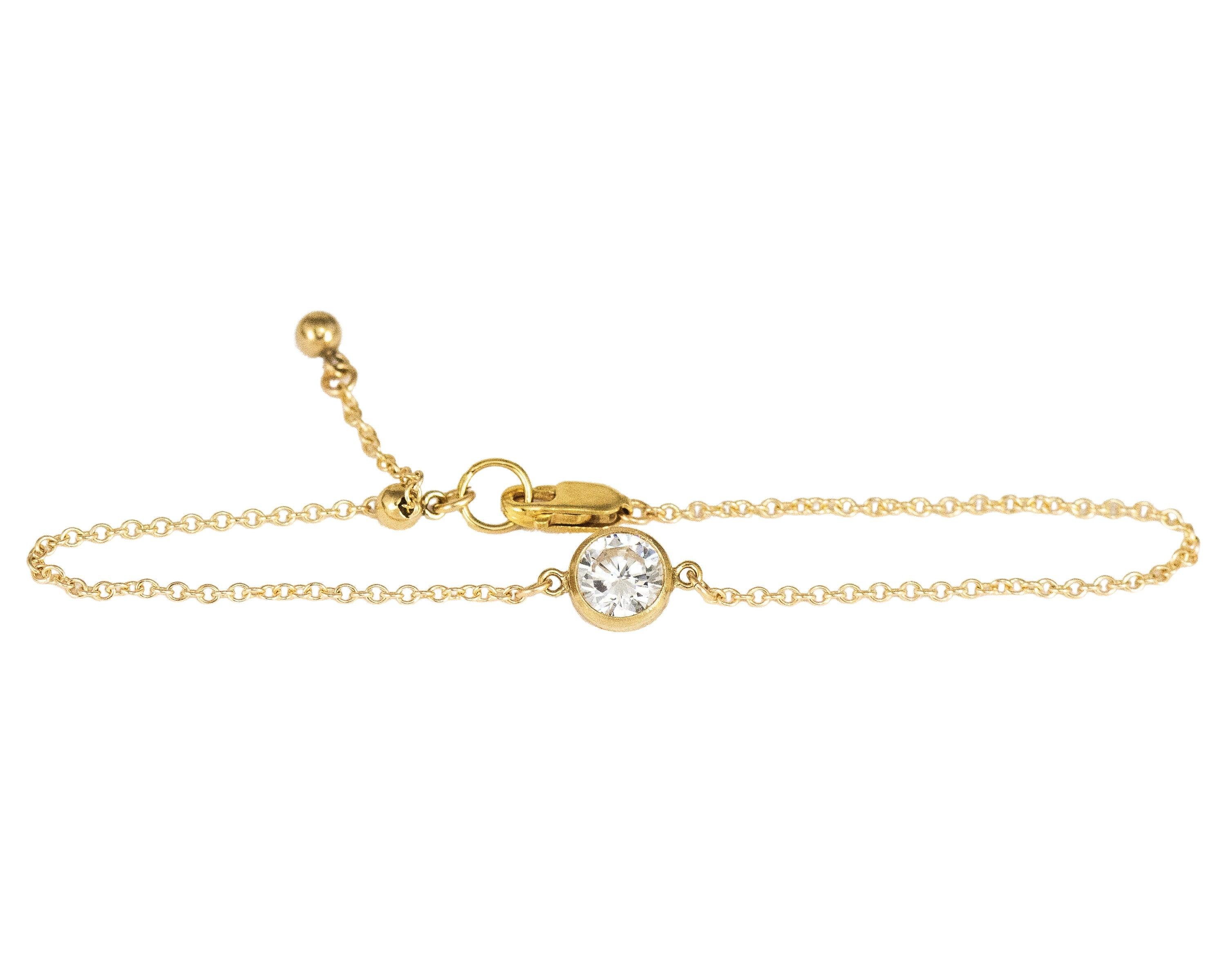 Solitaire Diamond Cut CZ Gold (GF) Chain Bracelet Morse and Dainty Jewelry by Olivia Cactus