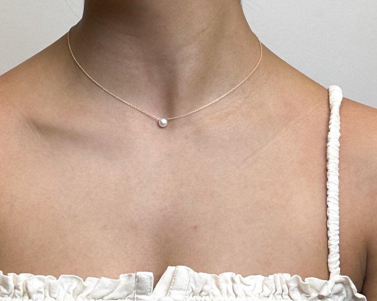 Solitaire Pearl Necklace Morse and Dainty Jewelry by Olivia Cactus