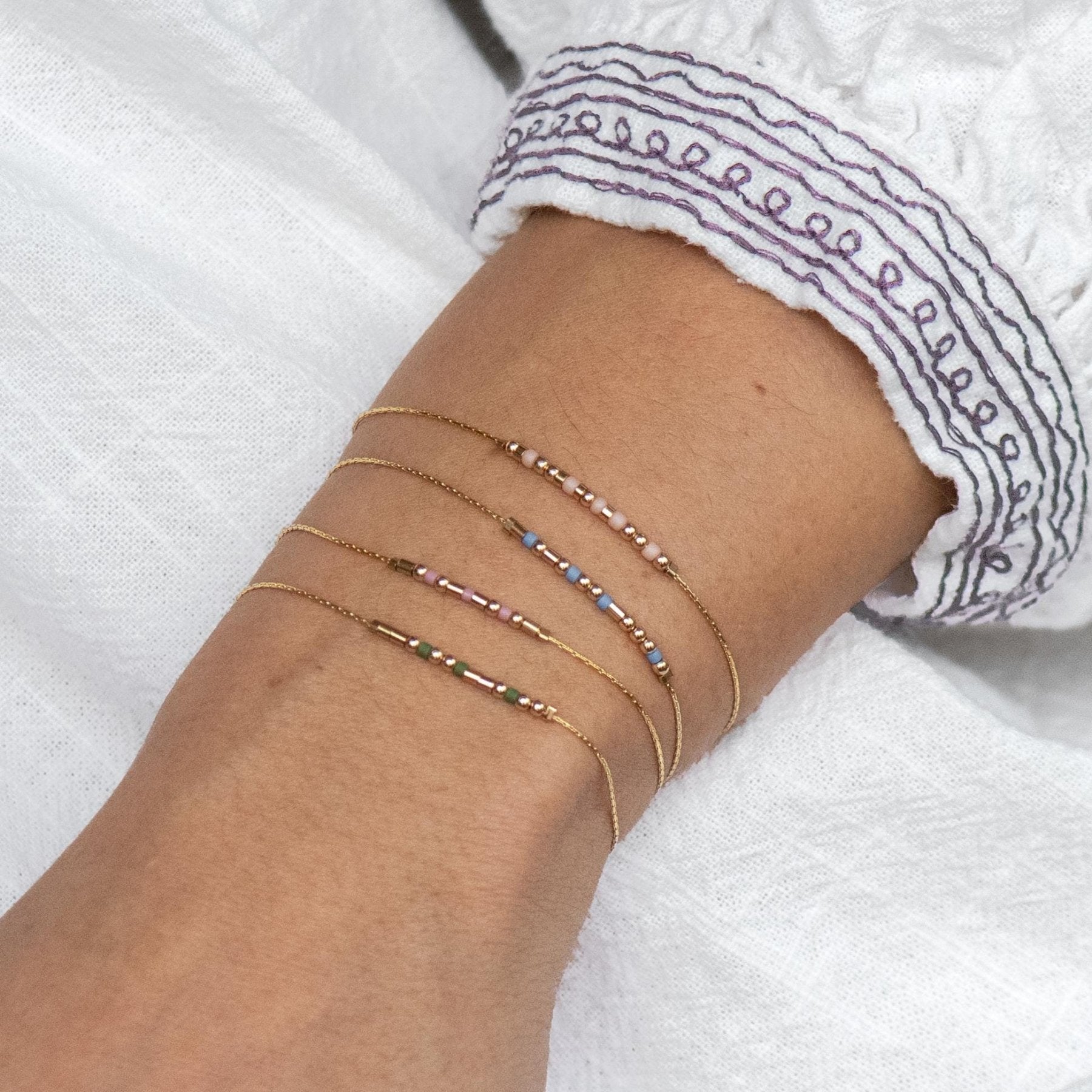 Strength Morse Code Bracelet - Dainty 14K Gold & Silver Jewelry by Olivia Cactus