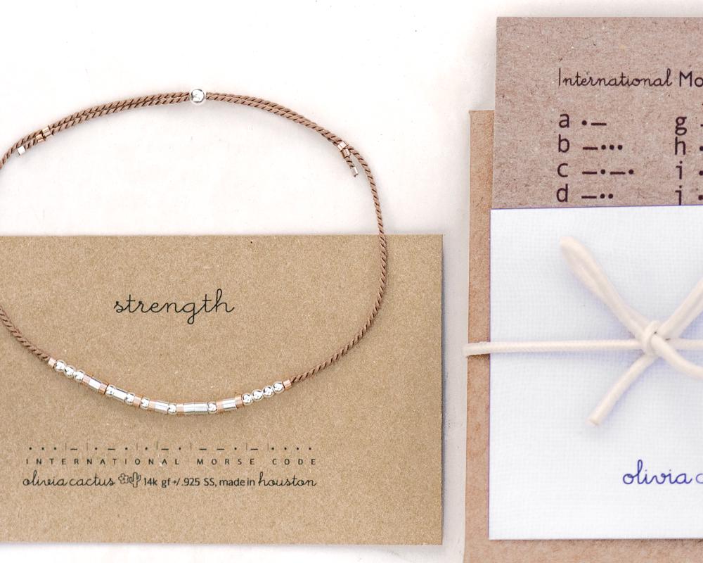 Strength Morse Code Bracelet - Dainty 14K Gold & Silver Jewelry by Olivia Cactus