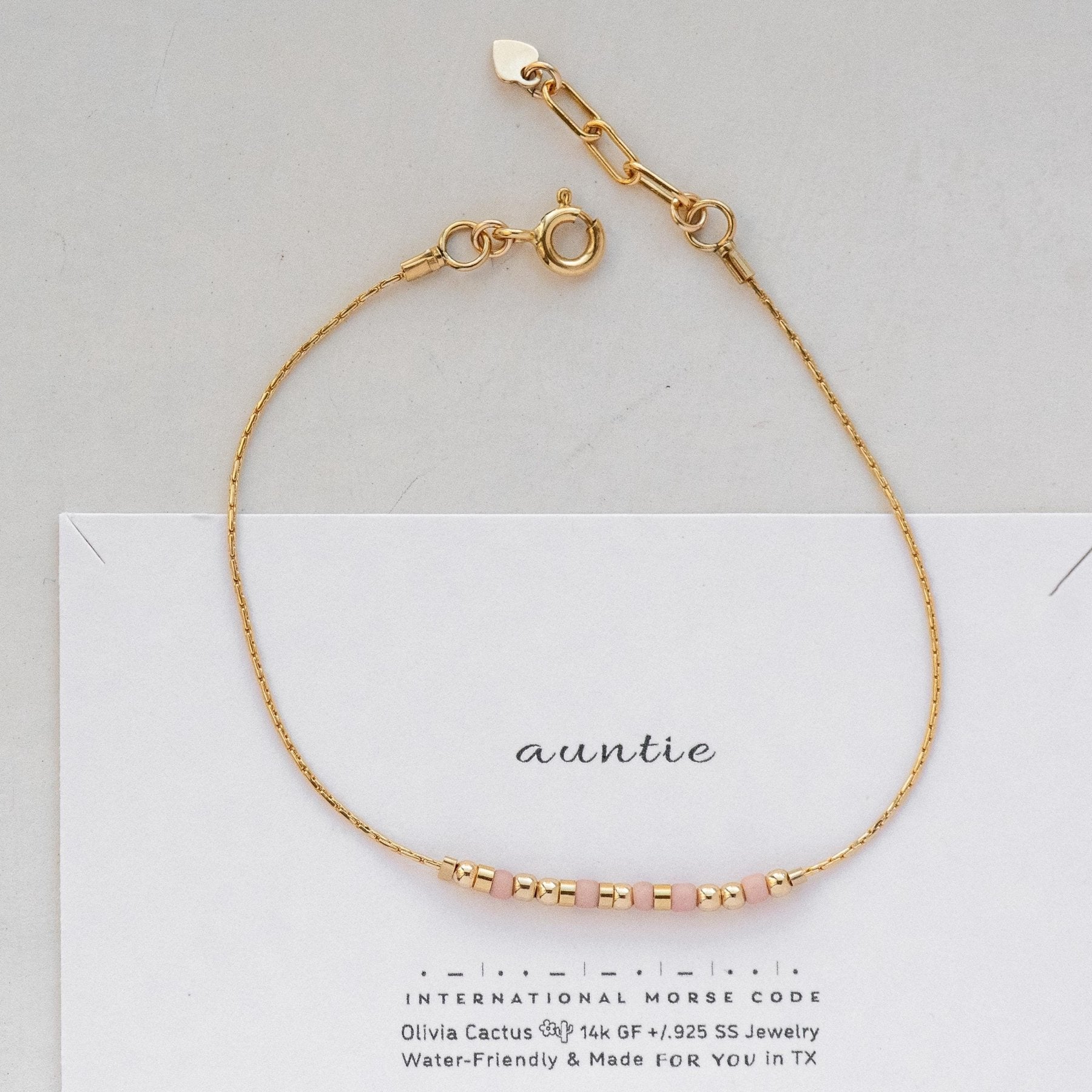 Strength Morse Code Bracelet - Dainty 14K Gold & Silver Jewelry by Olivia Cactus