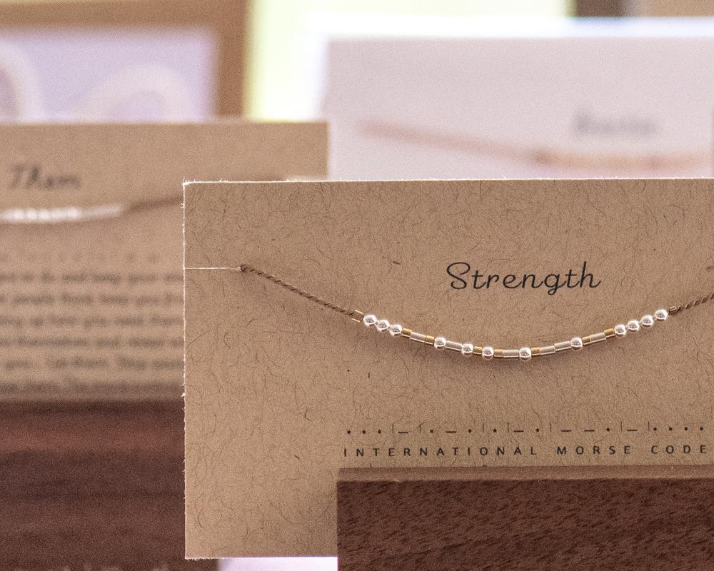Strength Morse Code Bracelet - Dainty 14K Gold & Silver Jewelry by Olivia Cactus