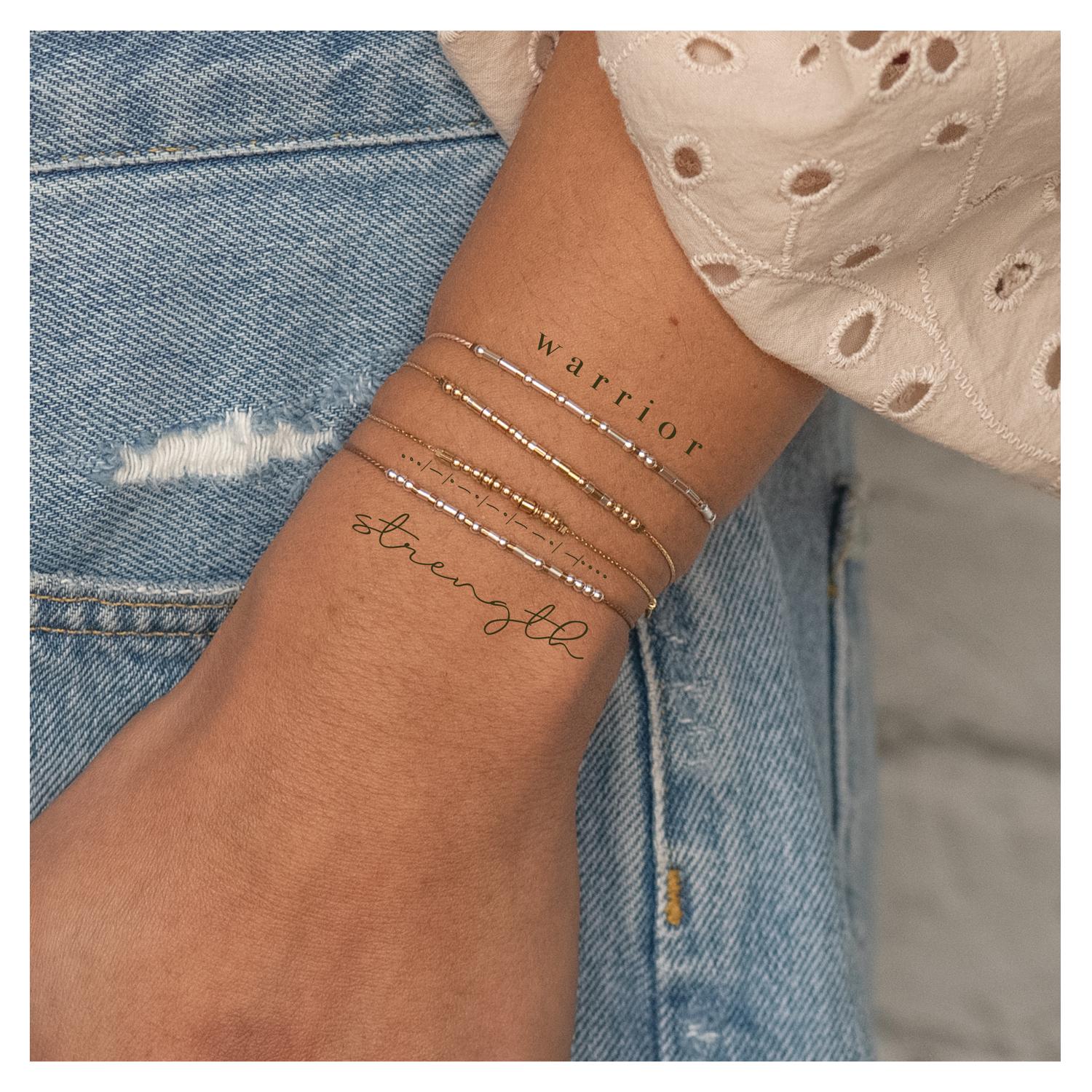 Strength Morse Code Bracelet - Dainty 14K Gold & Silver Jewelry by Olivia Cactus