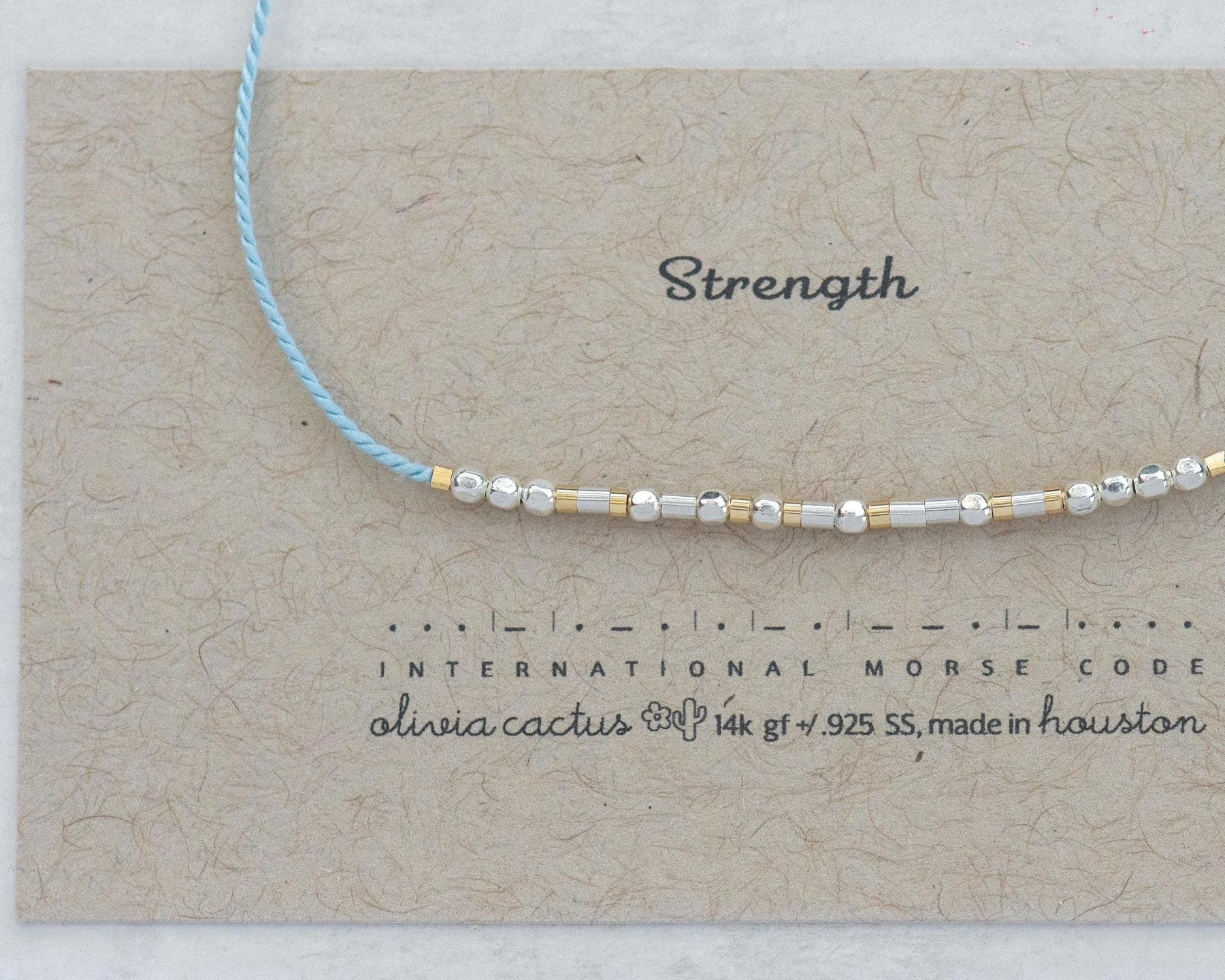 Strength Morse Code Bracelet - Dainty 14K Gold & Silver Jewelry by Olivia Cactus