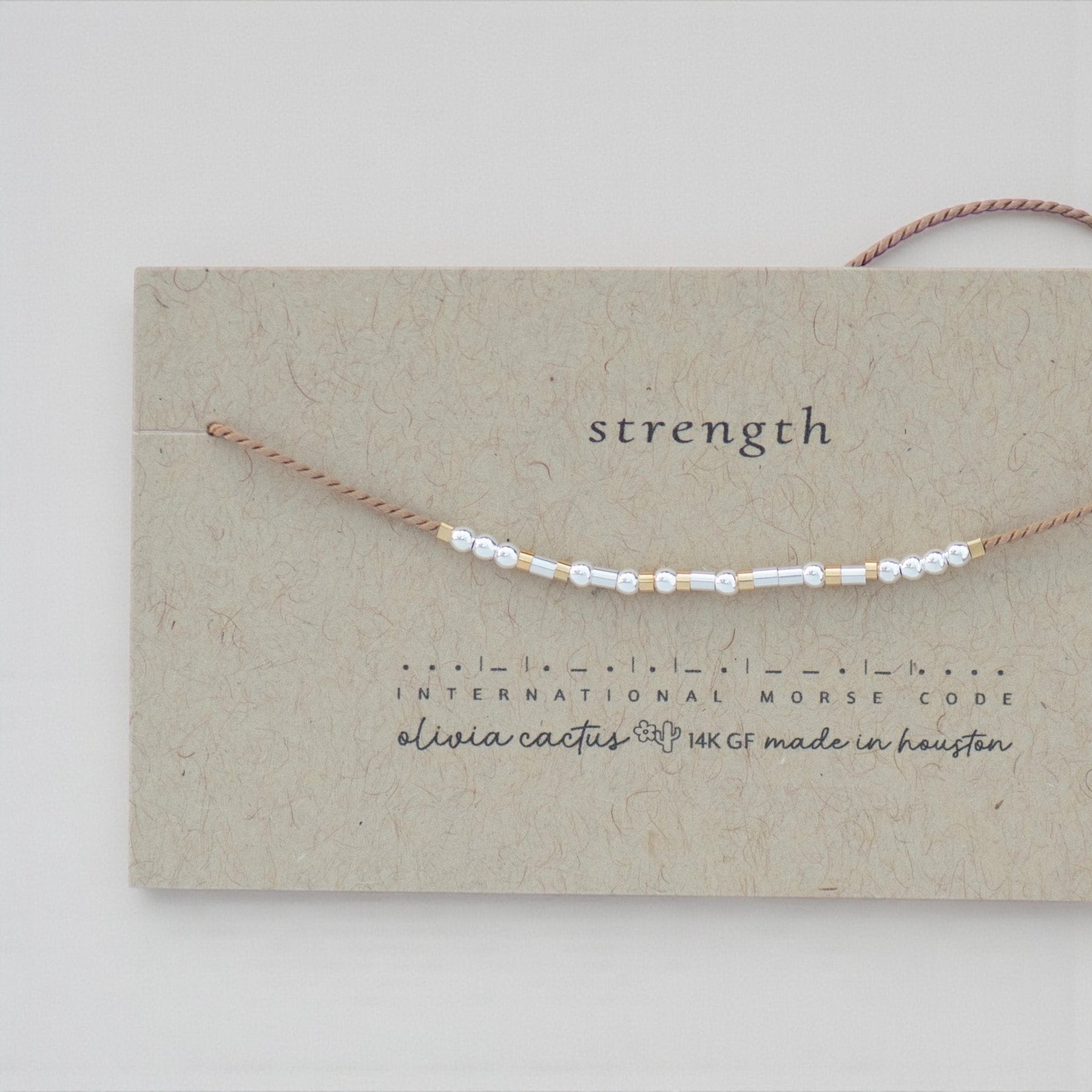 Strength Morse Code Bracelet - Dainty 14K Gold & Silver Jewelry by Olivia Cactus