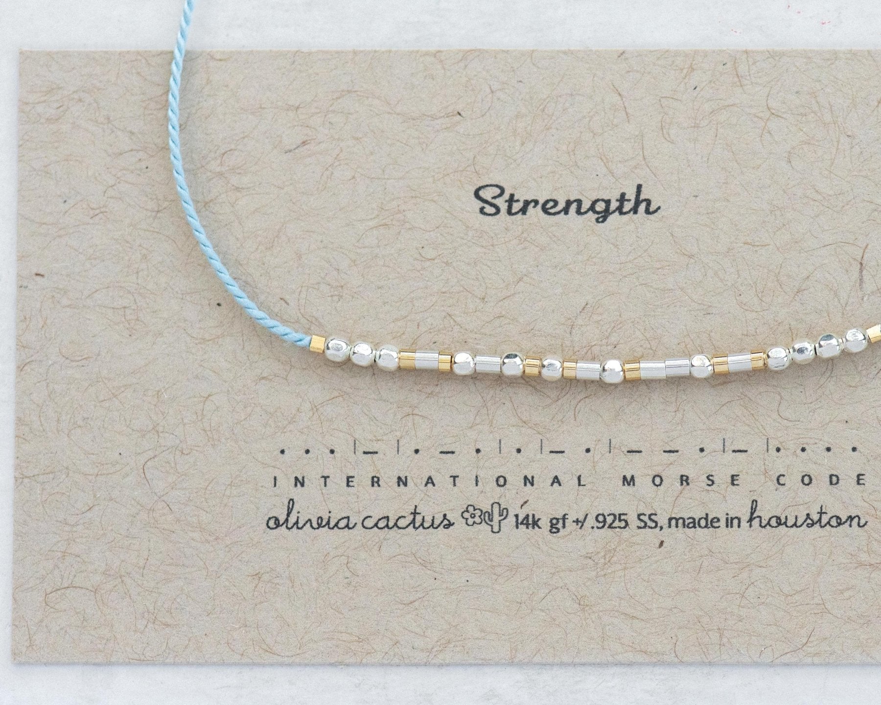 Strength Morse Code Bracelet - Dainty 14K Gold & Silver Jewelry by Olivia Cactus