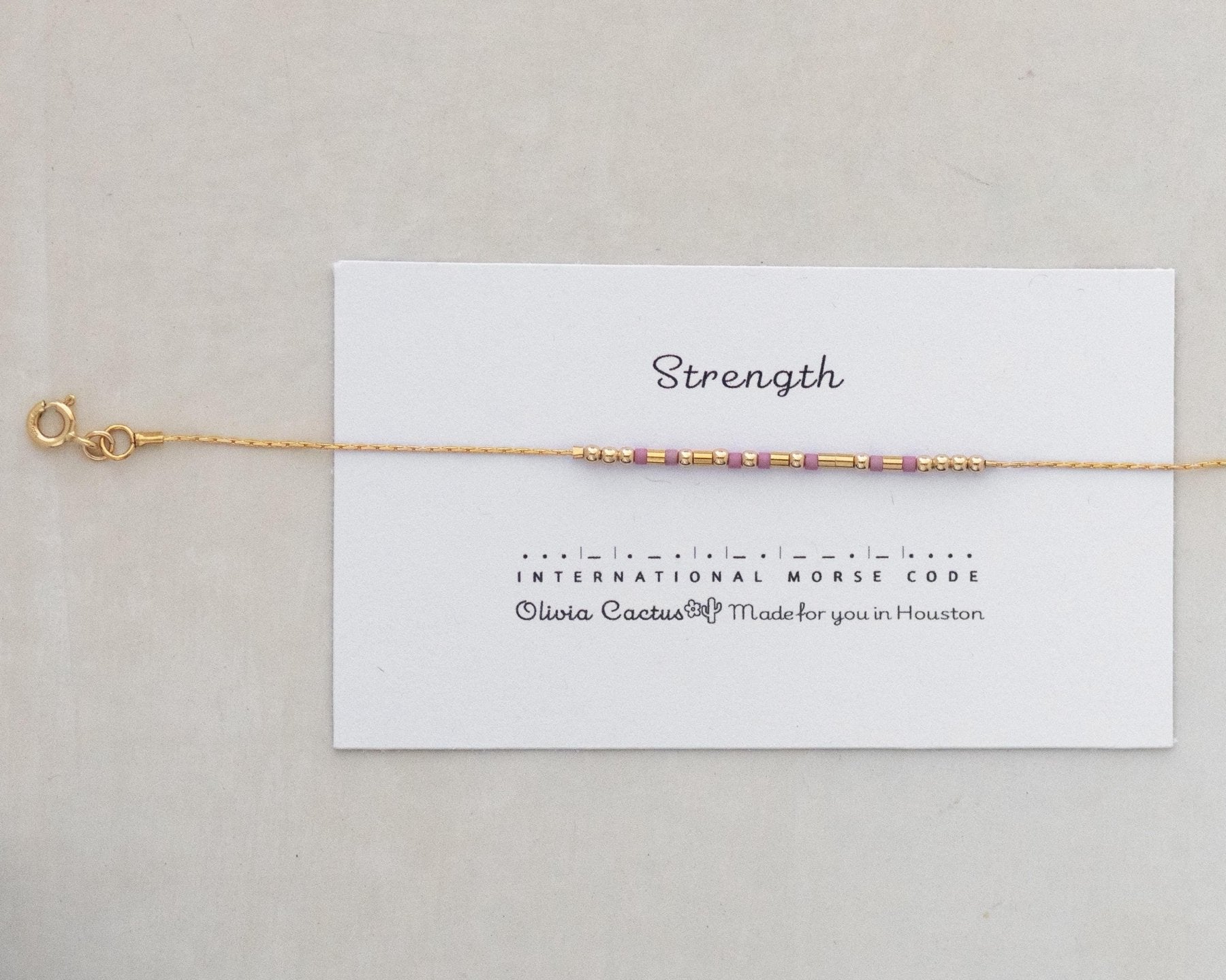 Strength Morse Code Bracelet - Dainty 14K Gold & Silver Jewelry by Olivia Cactus