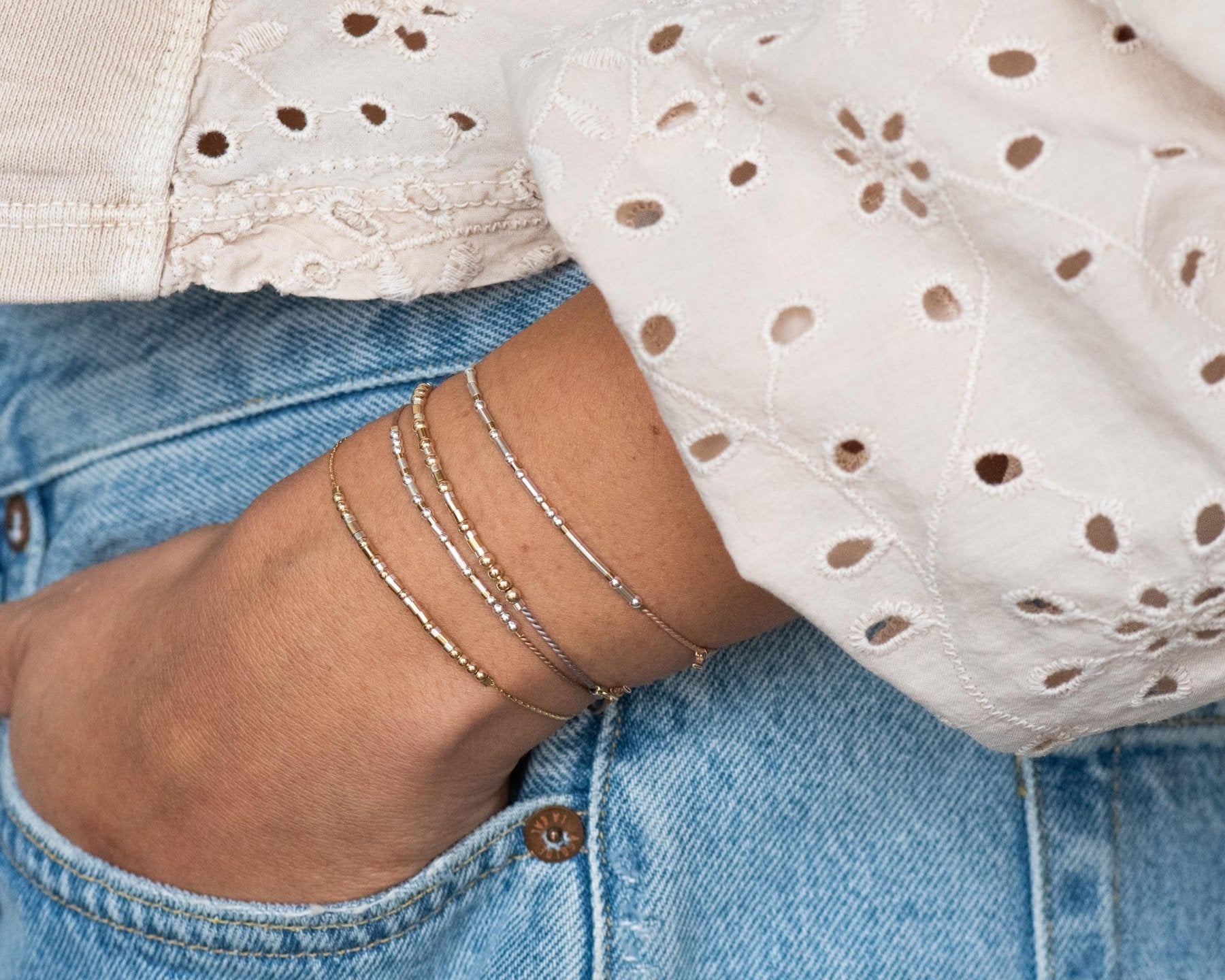 Strength Morse Code Bracelet - Dainty 14K Gold & Silver Jewelry by Olivia Cactus