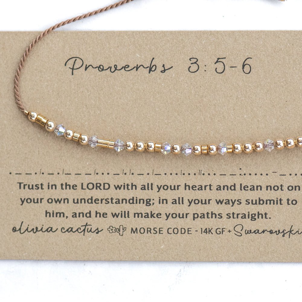 Swarovski Morse Code Bible Bracelet - Dainty 14K Gold & Silver Jewelry by Olivia Cactus