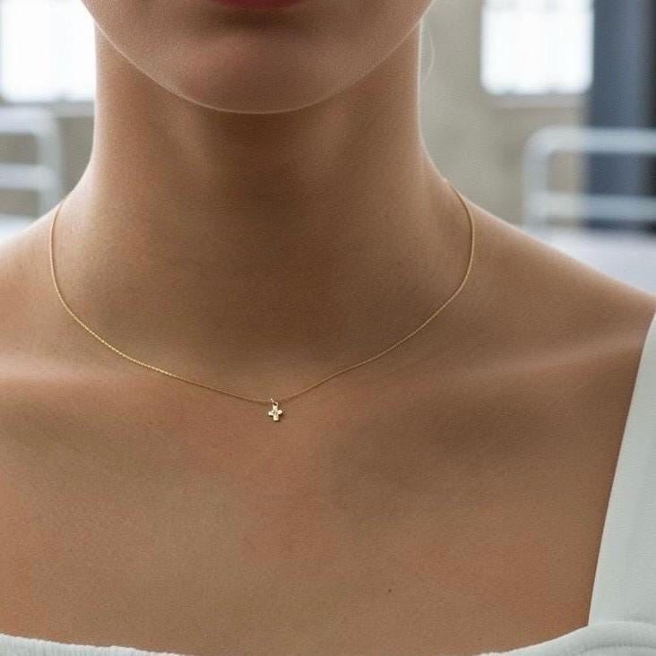 Tiny Cross Spark Necklace - Dainty 14K Gold & Silver Jewelry by Olivia Cactus