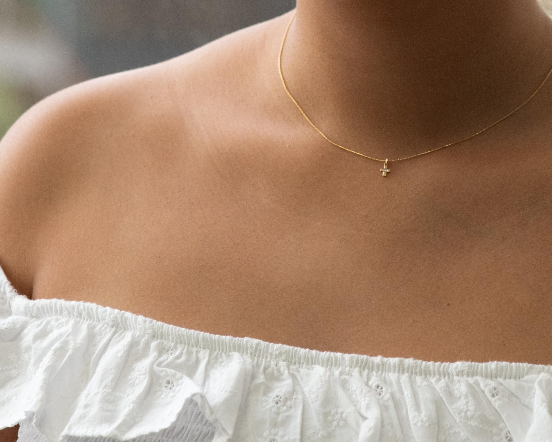 Tiny Cross Spark Necklace - Dainty 14K Gold & Silver Jewelry by Olivia Cactus