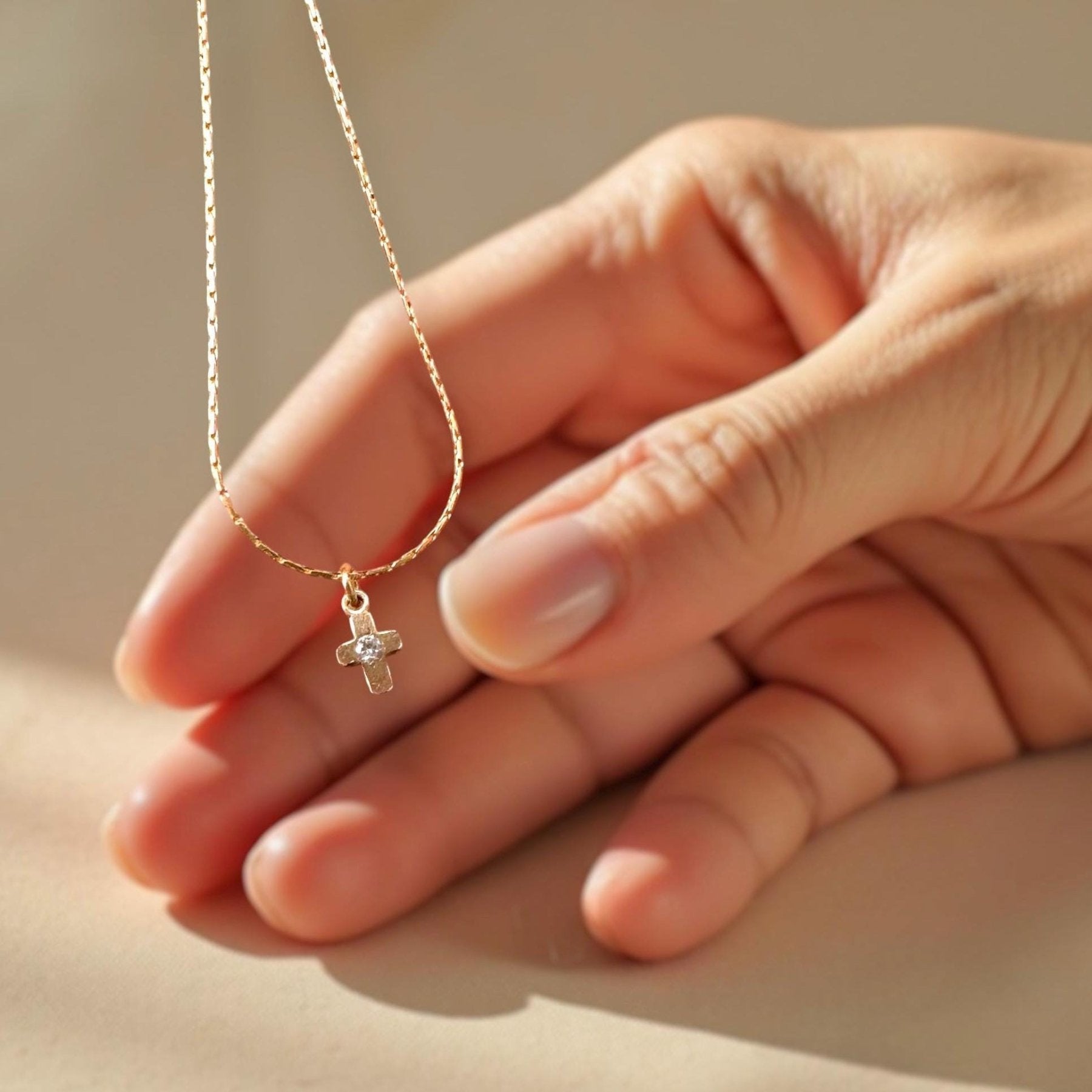 Tiny Cross Spark Necklace - Dainty 14K Gold & Silver Jewelry by Olivia Cactus