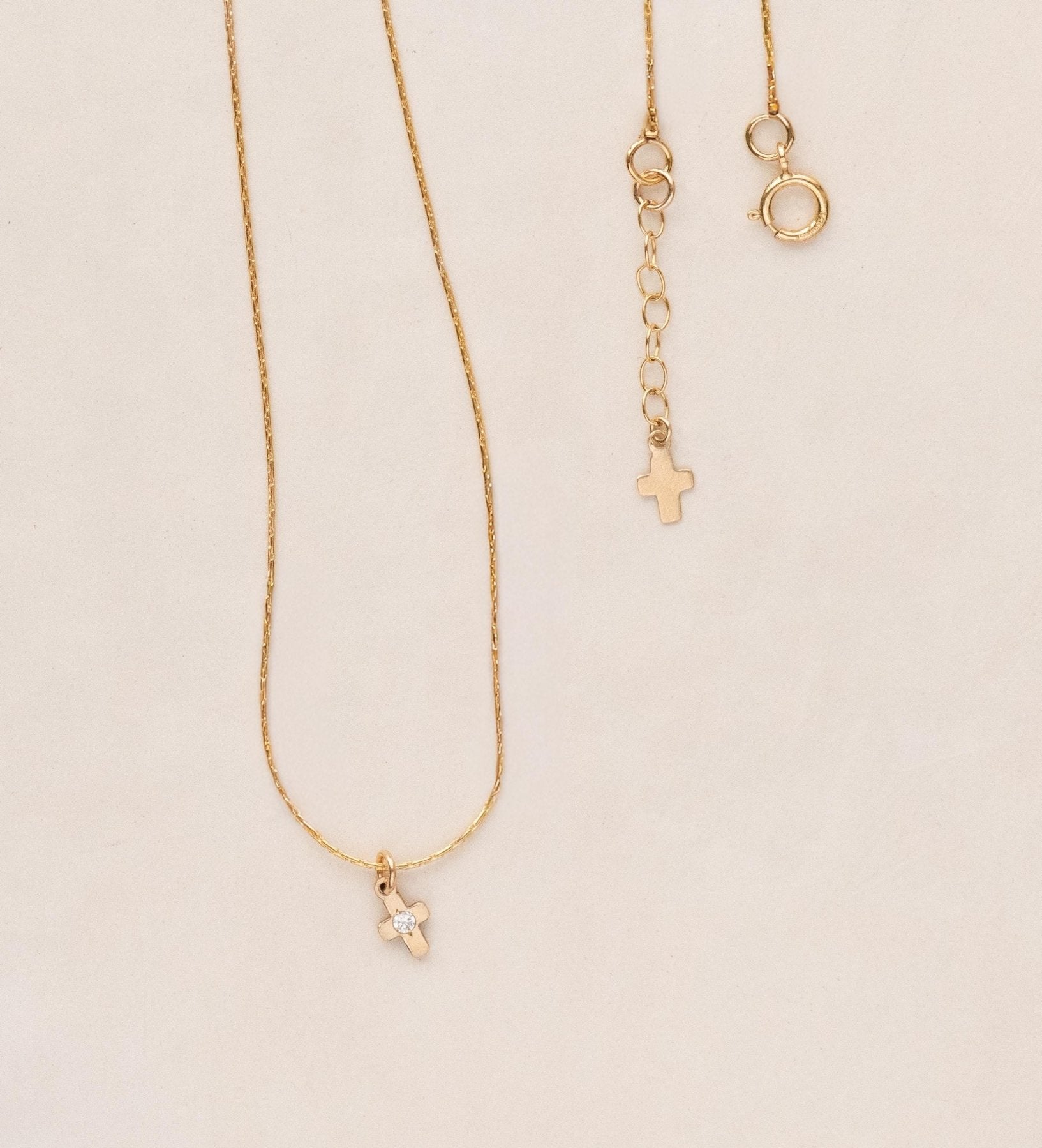 Tiny Cross Spark Necklace - Dainty 14K Gold & Silver Jewelry by Olivia Cactus