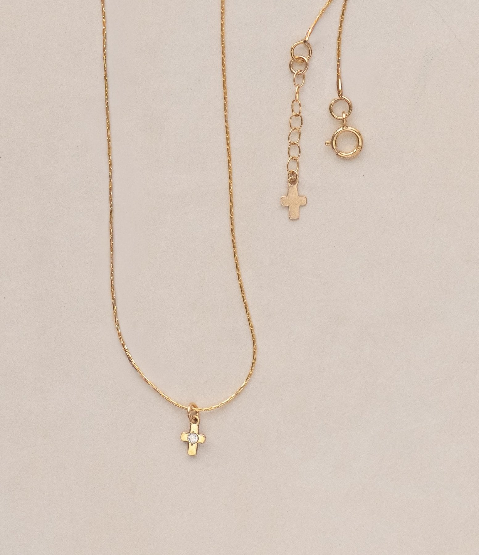 Tiny Cross Spark Necklace - Dainty 14K Gold & Silver Jewelry by Olivia Cactus