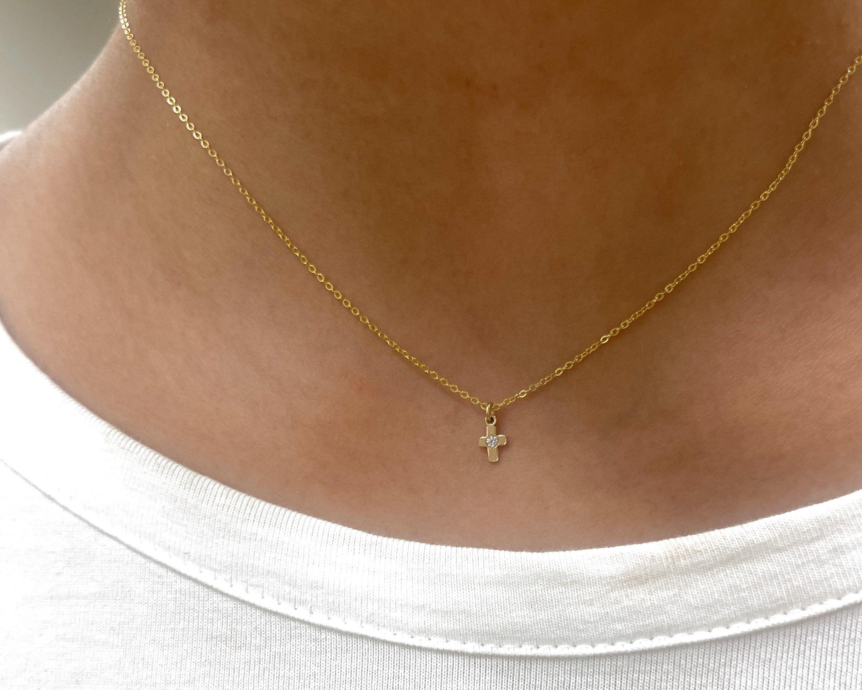 Tiny Cross Spark Necklace Morse and Dainty Jewelry by Olivia Cactus