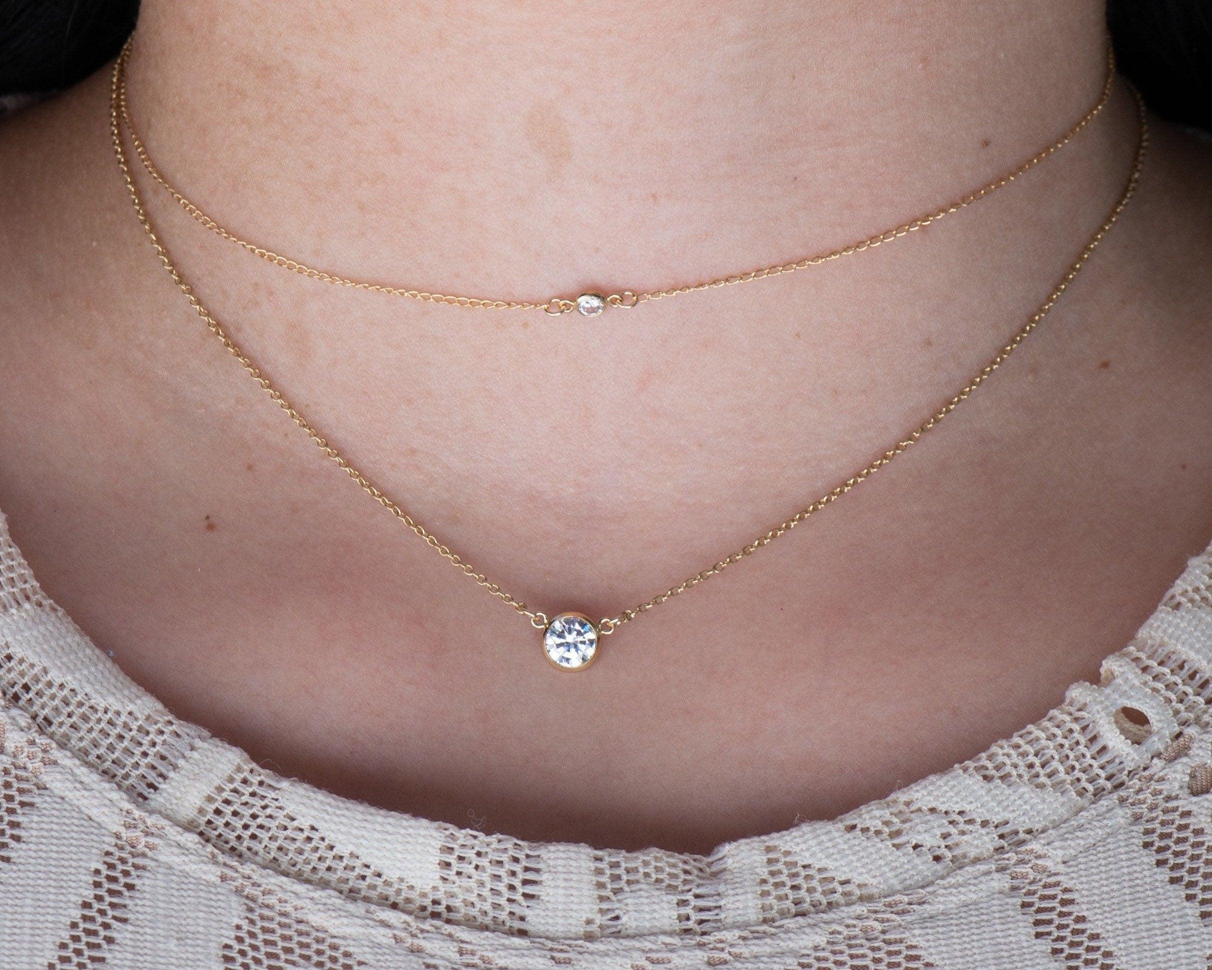 Tiny Solitaire Diamond Cut CZ Choker Morse and Dainty Jewelry by Olivia Cactus