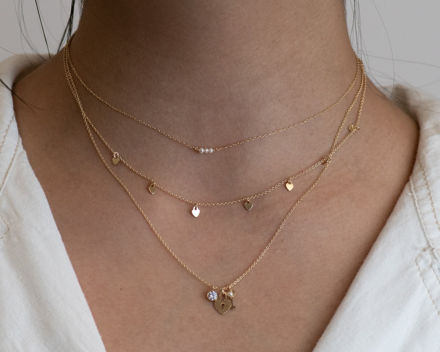 Valentina Tiny Hearts Necklace - Dainty 14K Gold & Silver Jewelry by Olivia Cactus