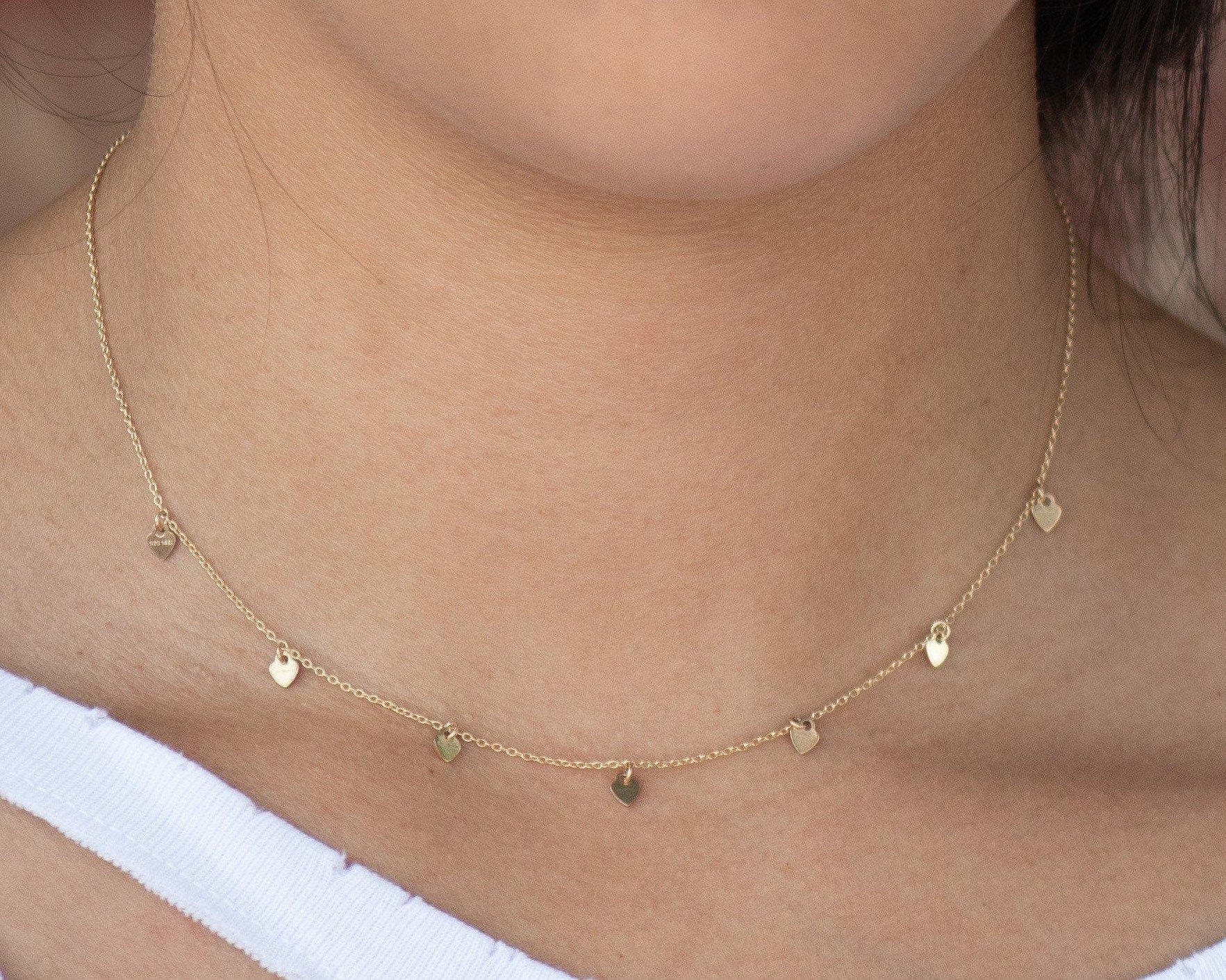 Valentina Tiny Hearts Necklace - Dainty 14K Gold & Silver Jewelry by Olivia Cactus