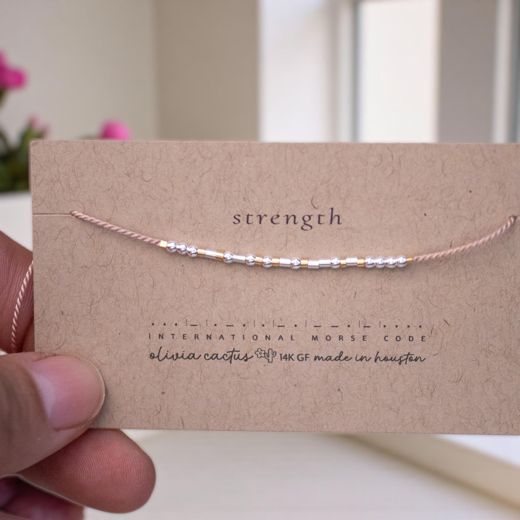 Warrior Morse Code Bracelet - Dainty 14K Gold & Silver Jewelry by Olivia Cactus