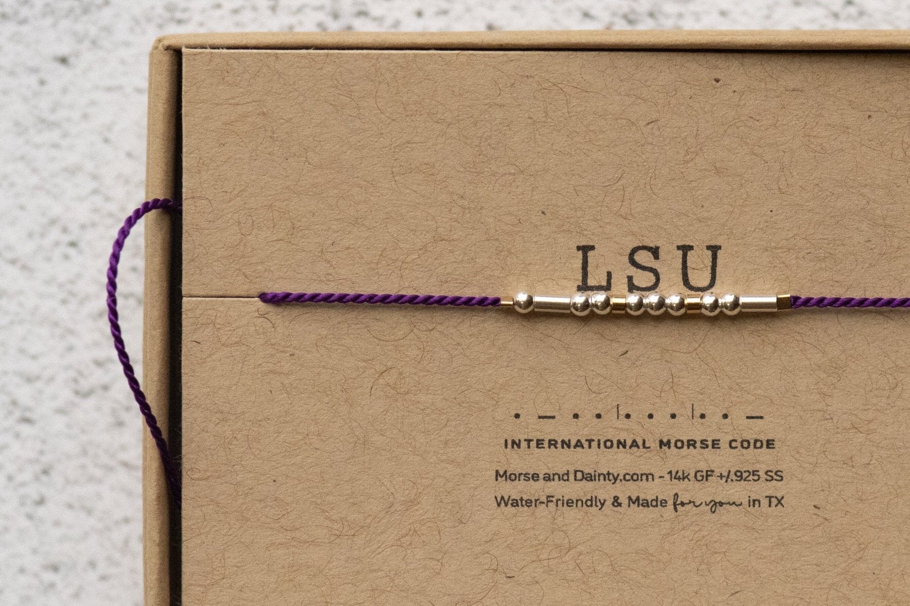 LSU Bracelet - Maya - Dainty Morse Code Jewelry by Olivia Cactus
